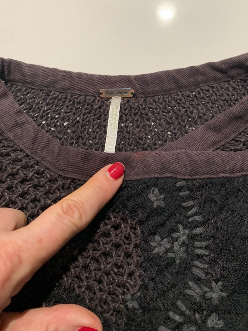 Free People Femme Fatal Moto Open Knit Zip Sweater Cardigan, Charcoal Combo, S - Picture 9 of 10